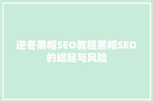 逆冬黑帽SEO教程黑帽SEO的崛起与风险