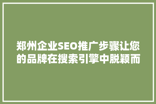郑州企业SEO推广步骤让您的品牌在搜索引擎中脱颖而出