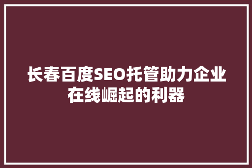 长春百度SEO托管助力企业在线崛起的利器