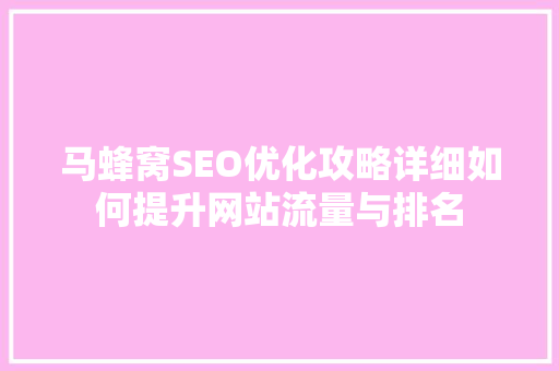 马蜂窝SEO优化攻略详细如何提升网站流量与排名