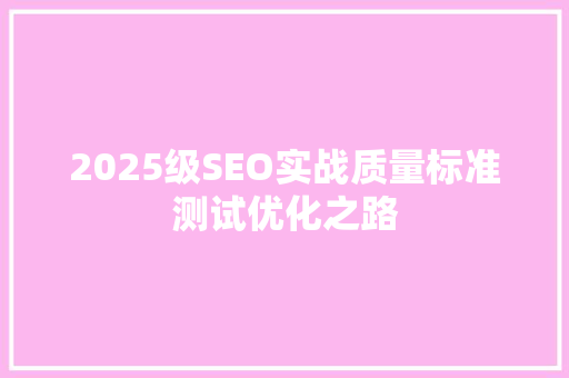 2025级SEO实战质量标准测试优化之路