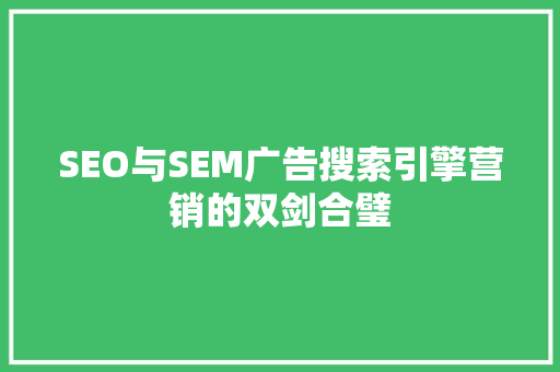 SEO与SEM广告搜索引擎营销的双剑合璧