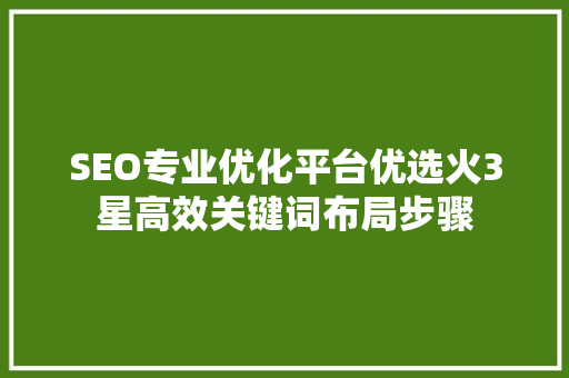 SEO专业优化平台优选火3星高效关键词布局步骤