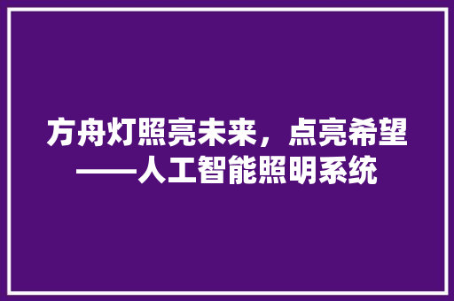 方舟灯照亮未来，点亮希望——人工智能照明系统