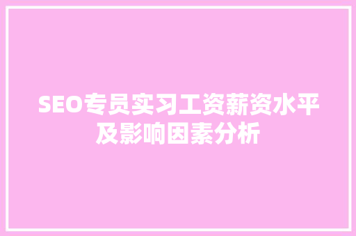 SEO专员实习工资薪资水平及影响因素分析