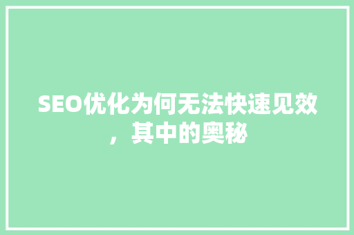 SEO优化为何无法快速见效，其中的奥秘