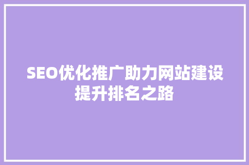 SEO优化推广助力网站建设提升排名之路