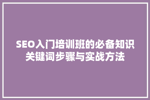 SEO入门培训班的必备知识关键词步骤与实战方法