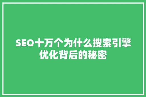 SEO十万个为什么搜索引擎优化背后的秘密