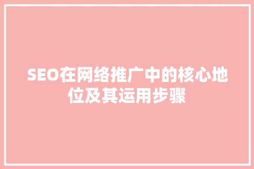 SEO在网络推广中的核心地位及其运用步骤