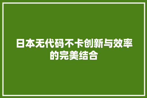 日本无代码不卡创新与效率的完美结合