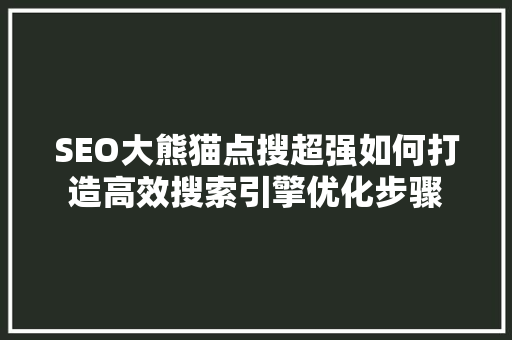 SEO大熊猫点搜超强如何打造高效搜索引擎优化步骤