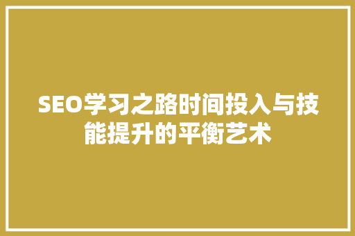 SEO学习之路时间投入与技能提升的平衡艺术