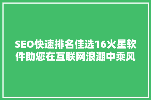SEO快速排名佳选16火星软件助您在互联网浪潮中乘风破浪