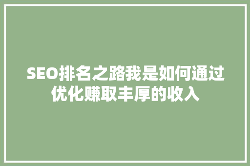 SEO排名之路我是如何通过优化赚取丰厚的收入