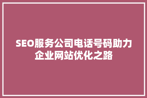 SEO服务公司电话号码助力企业网站优化之路