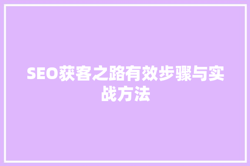 SEO获客之路有效步骤与实战方法