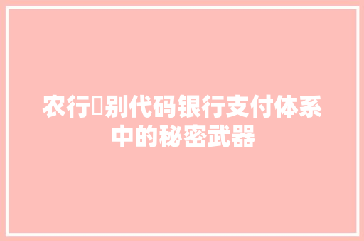 农行劵别代码银行支付体系中的秘密武器