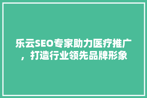 乐云SEO专家助力医疗推广，打造行业领先品牌形象