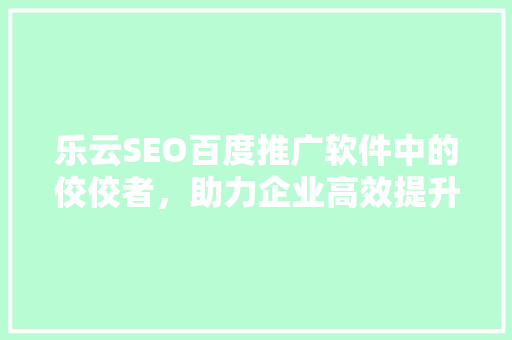 乐云SEO百度推广软件中的佼佼者，助力企业高效提升网站排名