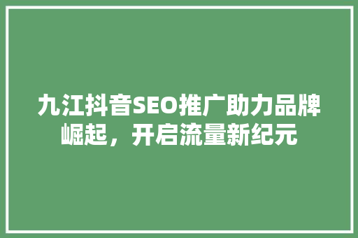 九江抖音SEO推广助力品牌崛起，开启流量新纪元