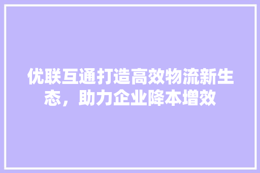优联互通打造高效物流新生态，助力企业降本增效