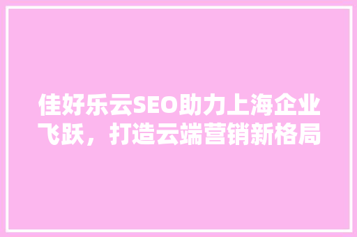 佳好乐云SEO助力上海企业飞跃，打造云端营销新格局