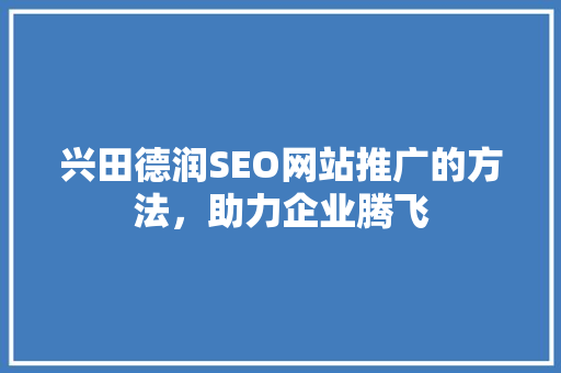 兴田德润SEO网站推广的方法，助力企业腾飞