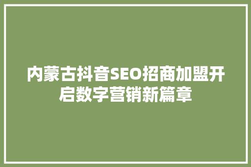 内蒙古抖音SEO招商加盟开启数字营销新篇章