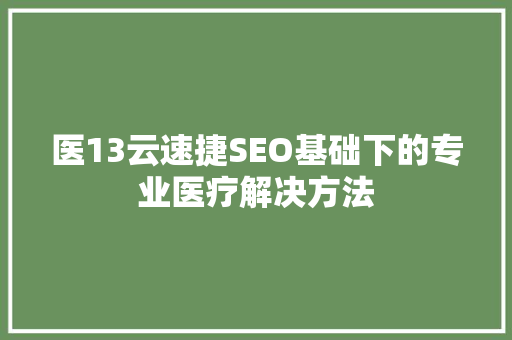 医13云速捷SEO基础下的专业医疗解决方法