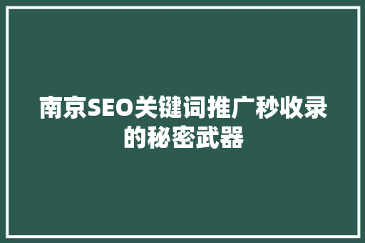 南京SEO关键词推广秒收录的秘密武器