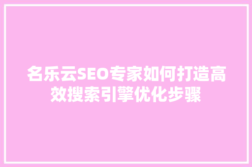 名乐云SEO专家如何打造高效搜索引擎优化步骤