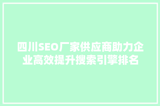 四川SEO厂家供应商助力企业高效提升搜索引擎排名