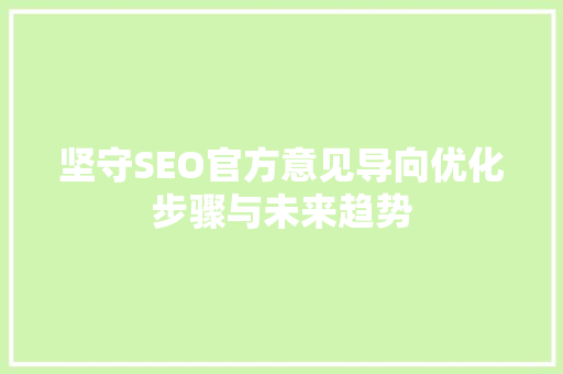 坚守SEO官方意见导向优化步骤与未来趋势