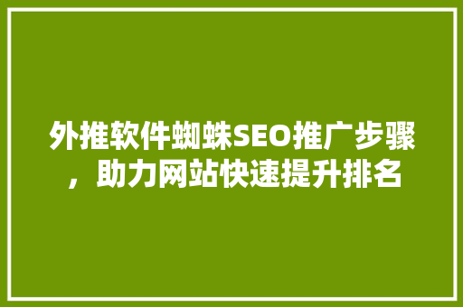 外推软件蜘蛛SEO推广步骤，助力网站快速提升排名