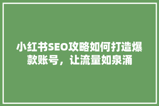 小红书SEO攻略如何打造爆款账号，让流量如泉涌