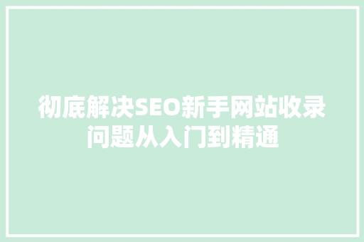 彻底解决SEO新手网站收录问题从入门到精通