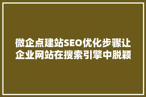 微企点建站SEO优化步骤让企业网站在搜索引擎中脱颖而出