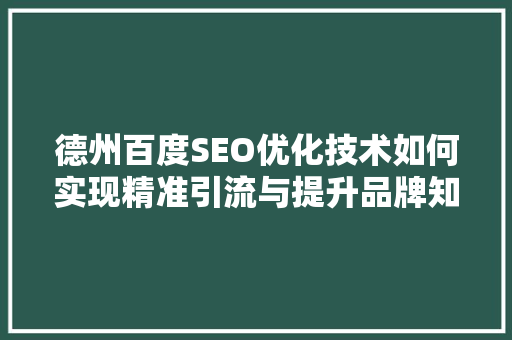 德州百度SEO优化技术如何实现精准引流与提升品牌知名度