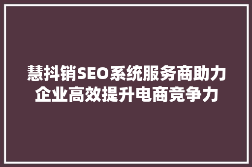 慧抖销SEO系统服务商助力企业高效提升电商竞争力