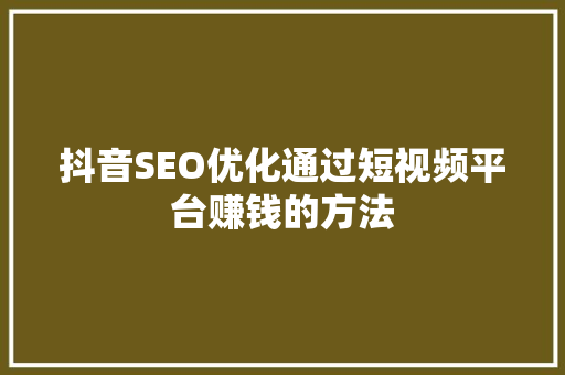 抖音SEO优化通过短视频平台赚钱的方法