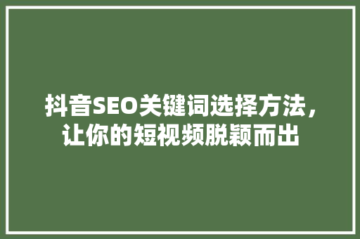 抖音SEO关键词选择方法，让你的短视频脱颖而出  第1张