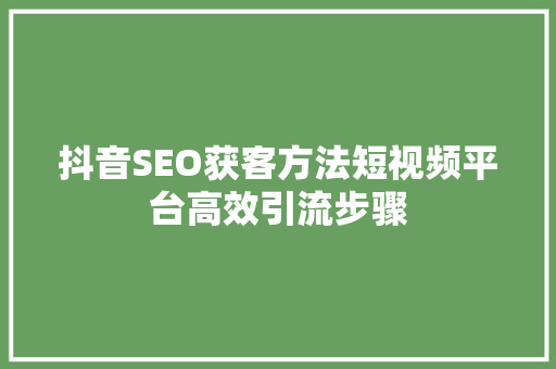 抖音SEO获客方法短视频平台高效引流步骤