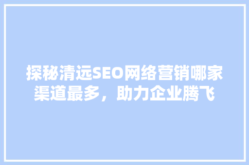 探秘清远SEO网络营销哪家渠道最多，助力企业腾飞