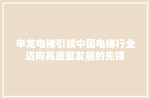 申龙电梯引领中国电梯行业迈向高质量发展的先锋