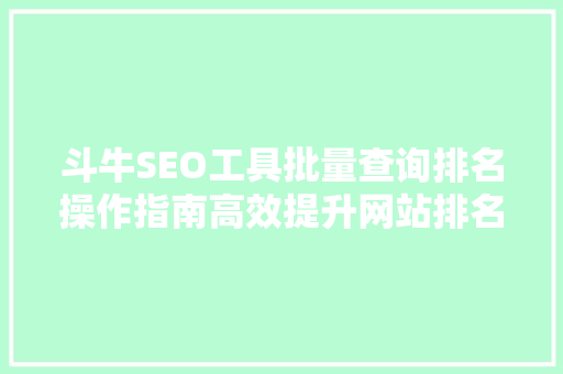 斗牛SEO工具批量查询排名操作指南高效提升网站排名的秘密武器