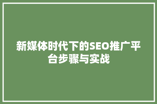 新媒体时代下的SEO推广平台步骤与实战