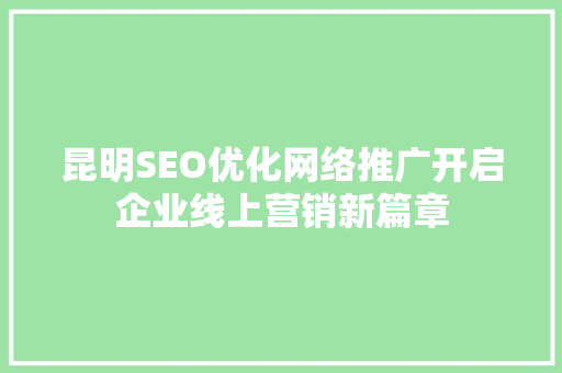昆明SEO优化网络推广开启企业线上营销新篇章