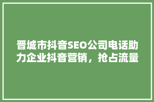 晋城市抖音SEO公司电话助力企业抖音营销，抢占流量高地