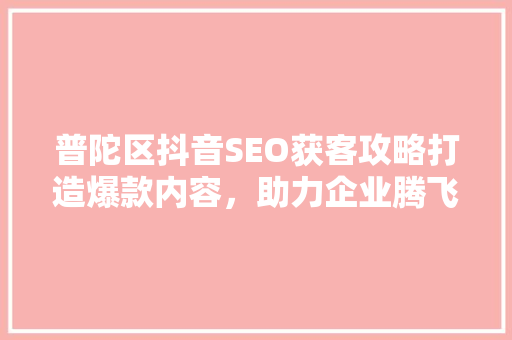 普陀区抖音SEO获客攻略打造爆款内容，助力企业腾飞